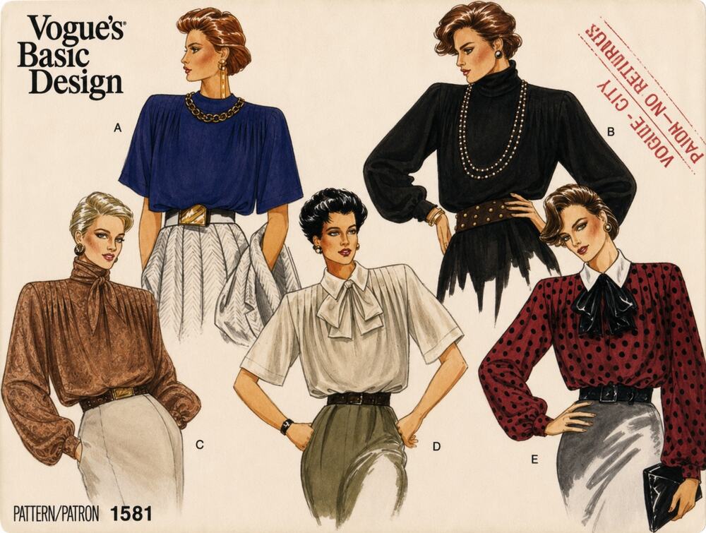 Vintage Vogue 1581 Sewing Pattern BOW and BUTTONS Blouse Size 10 Uncut FF